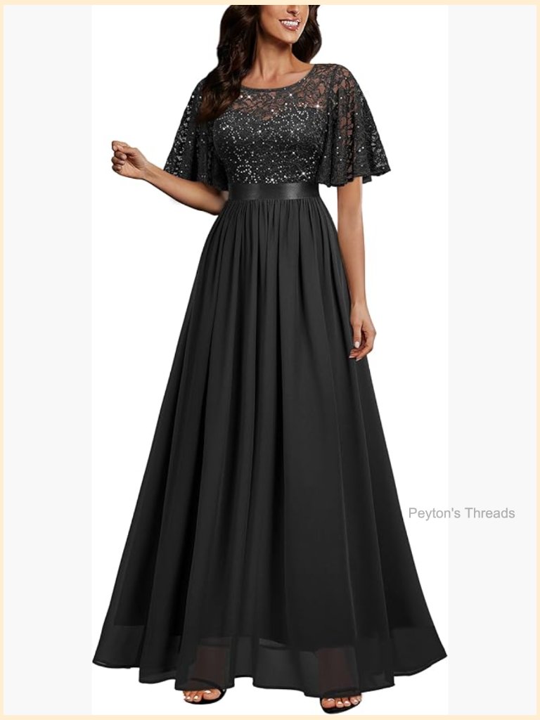 Elegant Sequin Lace Maxi Dress With Butterfly Sleeves For Formal Events